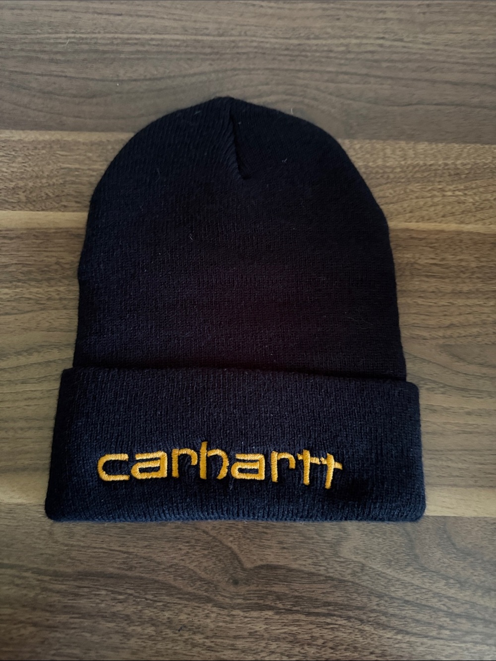 Carhartt Black Beanie with Yellow Logo Embroidery